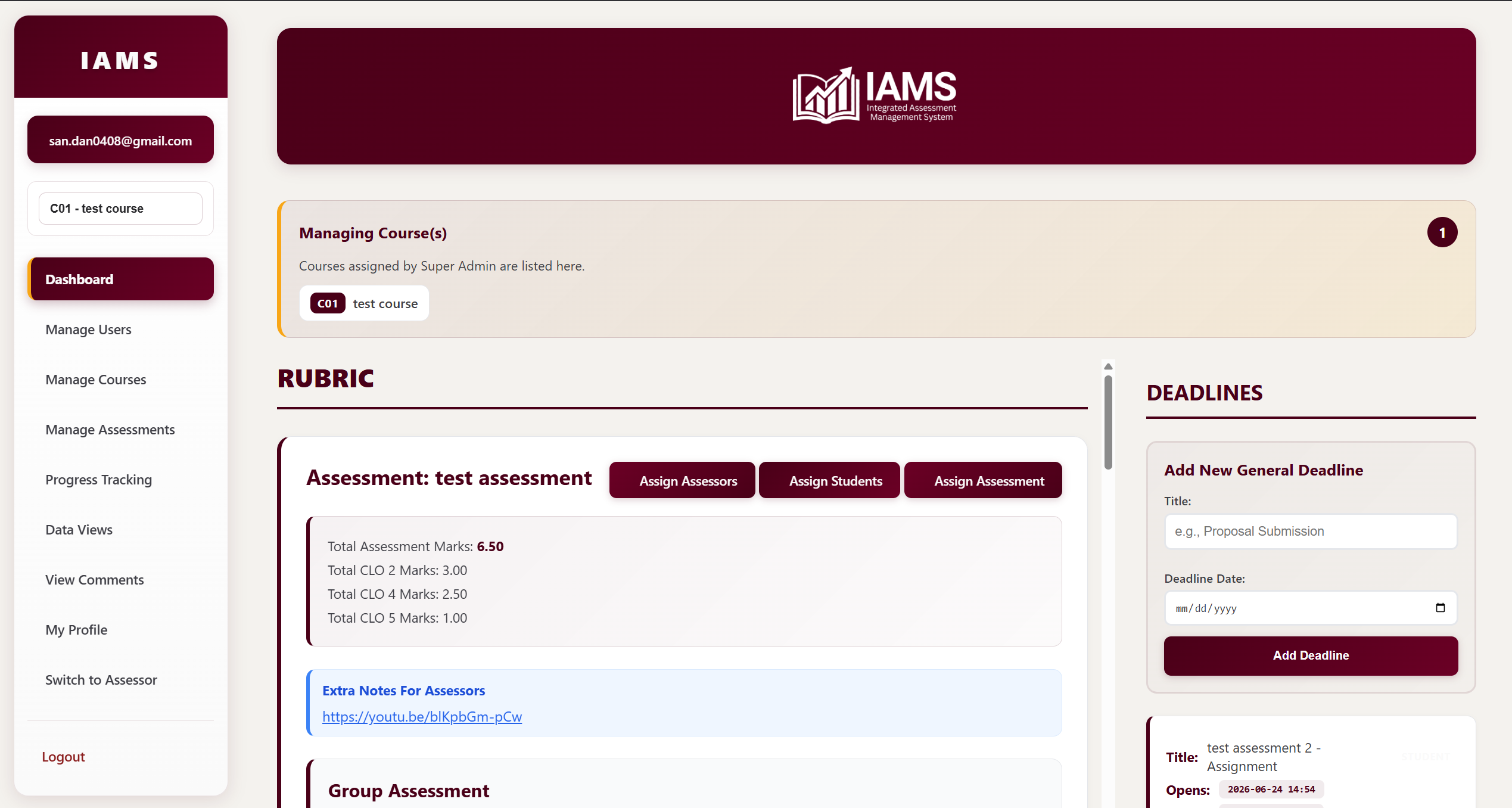 Admin dashboard